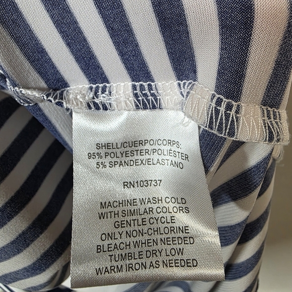 Donna Morgan Blue And White Dress Cold Shoulder Midi Length Size 8 - Picture 7 of 7